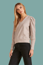 Puff Sleeve V-Neck Sweatshirt